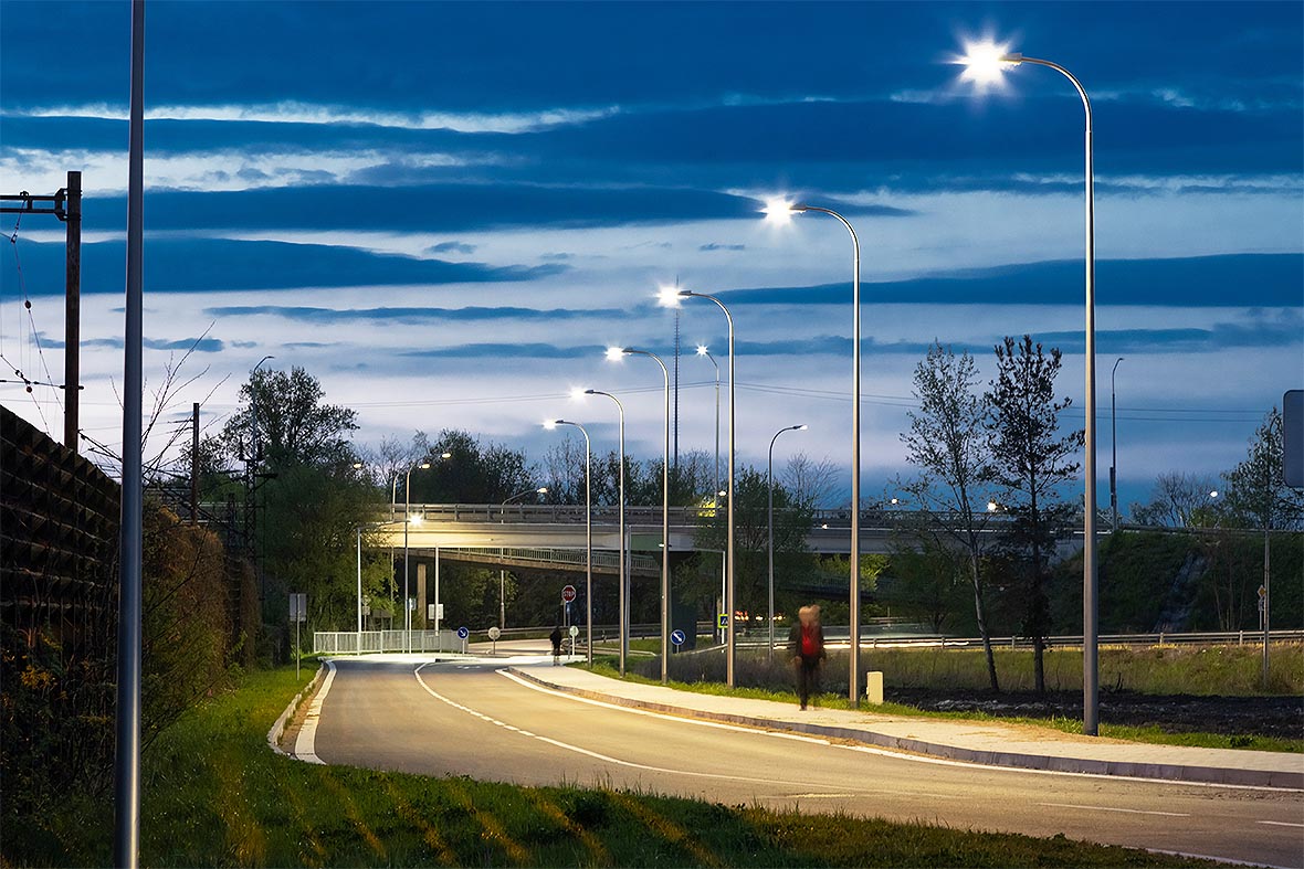 Safety empty street with modern LED street lights